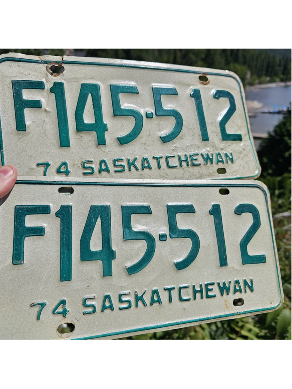 Saskatchewan 1974 Farm Vehicle License Plate Pair F145-512 Vintage Canada Plates